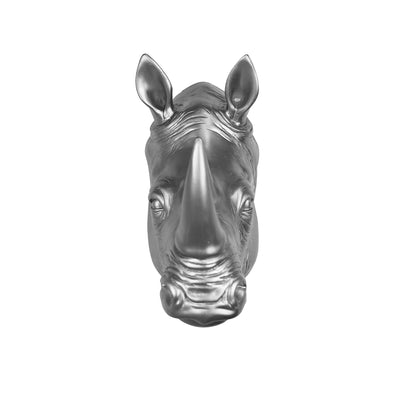 75642-B-SL - Rhinoceros Head Wall Mount Art Silver Color