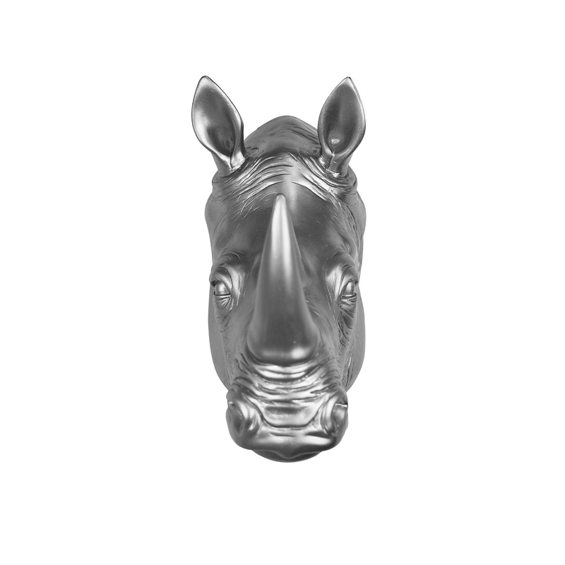 75642-B-SL - Rhinoceros Head Wall Mount Art Silver Color