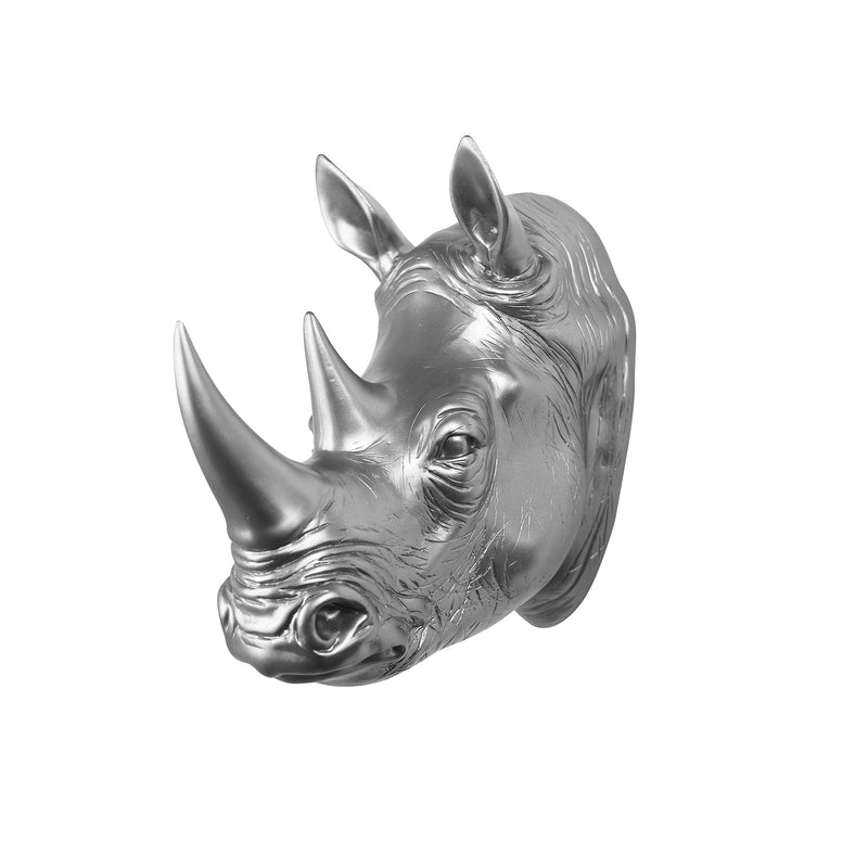 75642-B-SL - Rhinoceros Head Wall Mount Art Silver Color