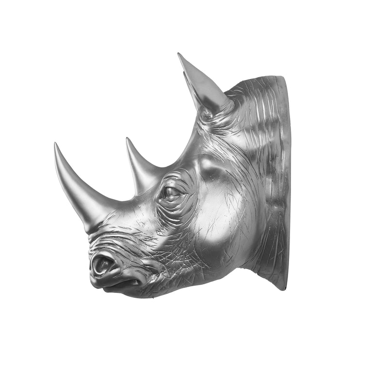 75642-B-SL - Rhinoceros Head Wall Mount Art Silver Color