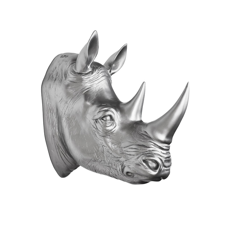 75642-B-SL - Rhinoceros Head Wall Mount Art Silver Color