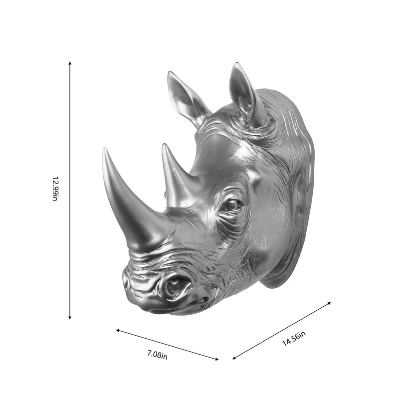 75642-B-SL - Rhinoceros Head Wall Mount Art Silver Color