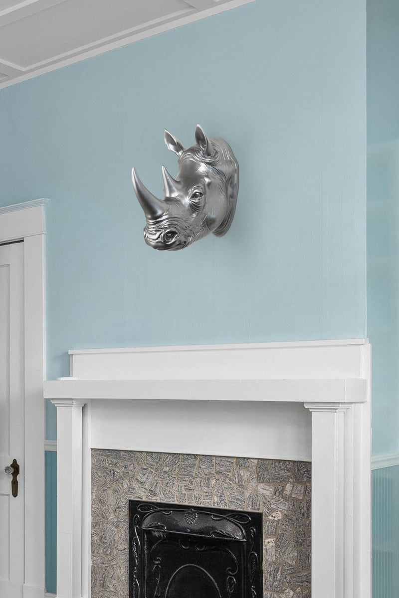 75642-B-SL - Rhinoceros Head Wall Mount Art Silver Color