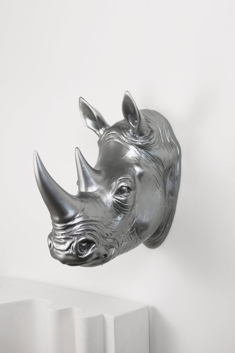 75642-B-SL - Rhinoceros Head Wall Mount Art Silver Color