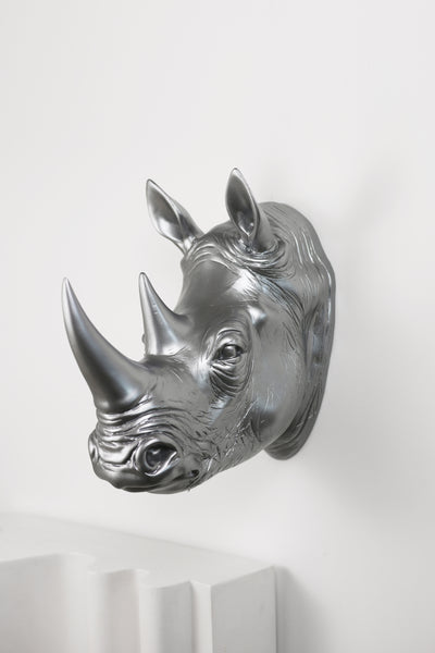 75642-B-SL - Rhinoceros Head Wall Mount Art Silver Color