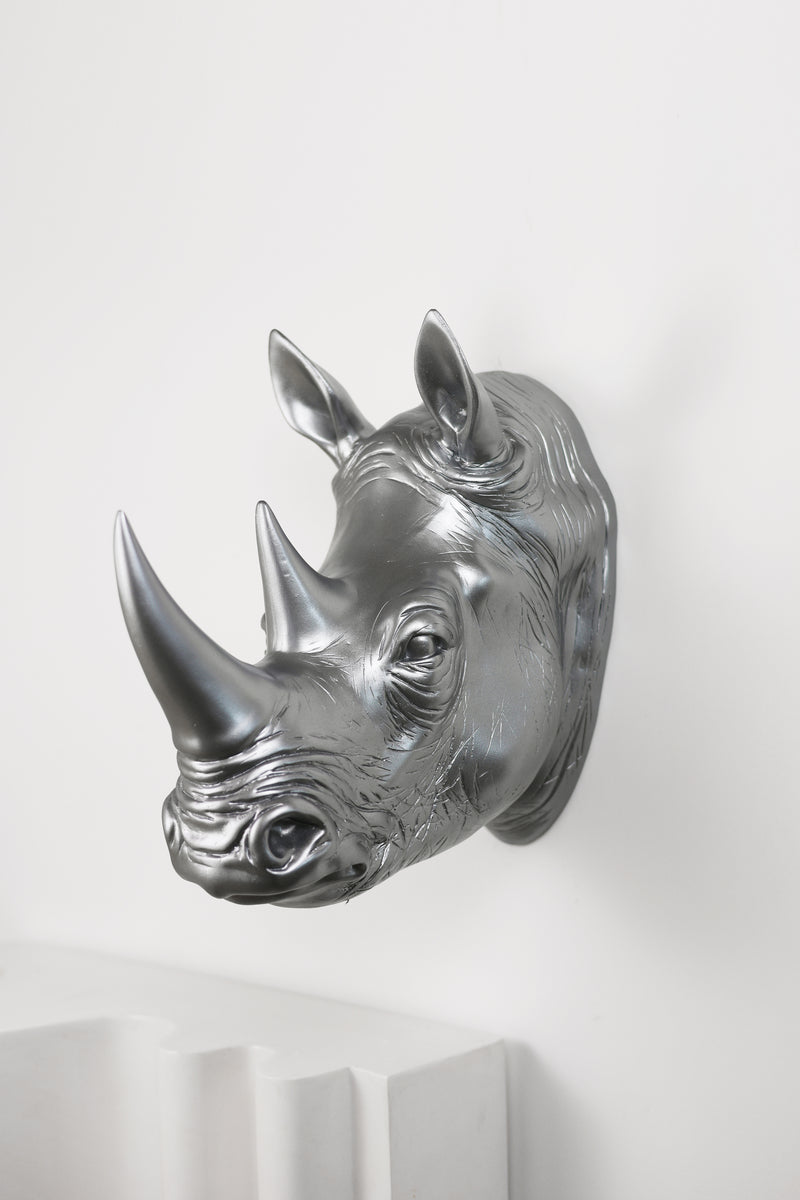 75642-B-SL - Rhinoceros Head Wall Mount Art Silver Color