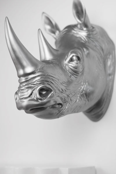 75642-B-SL - Rhinoceros Head Wall Mount Art Silver Color