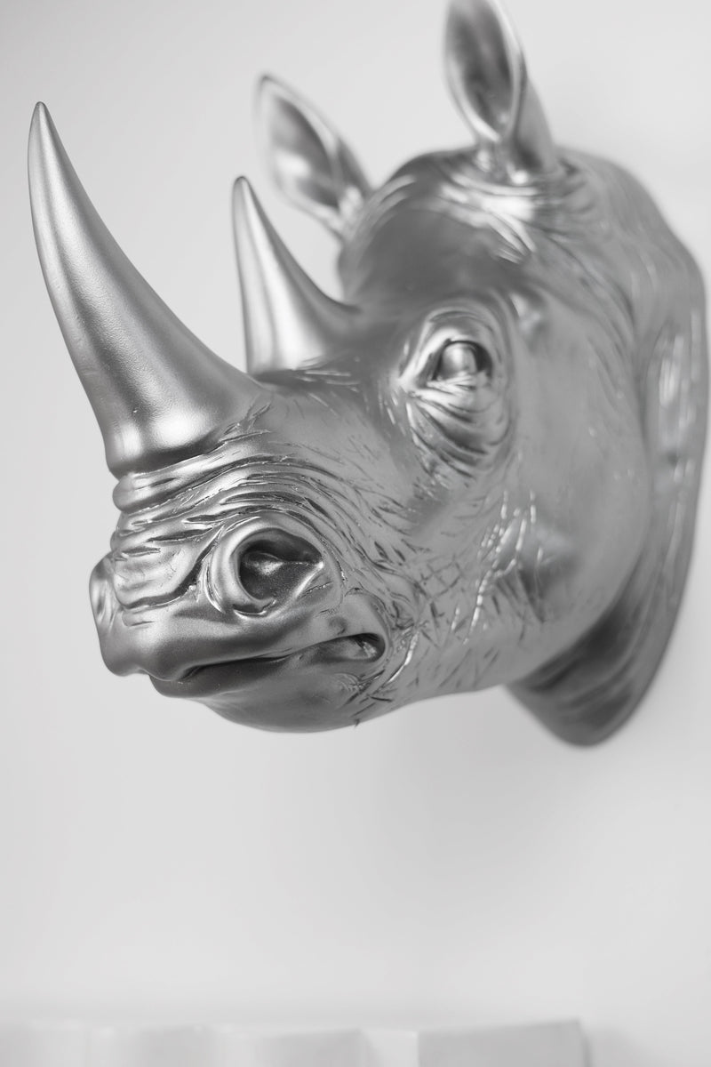 75642-B-SL - Rhinoceros Head Wall Mount Art Silver Color