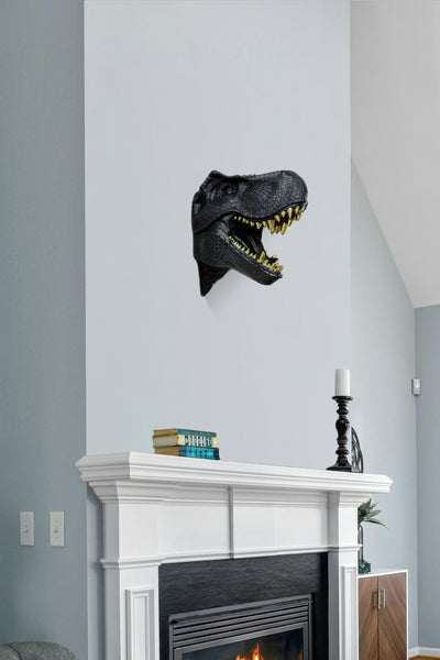 75642-C-BK - Dinosaur Head Sculpture Black Color Wall Mounted Ornament Hi-Line Gift Ltd.
