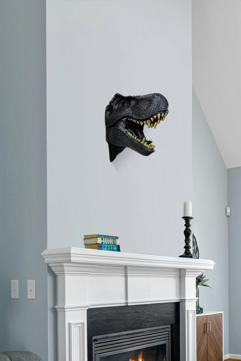 75642-C-BK - Dinosaur Head Sculpture Black Color Wall Mounted Ornament Hi-Line Gift Ltd.