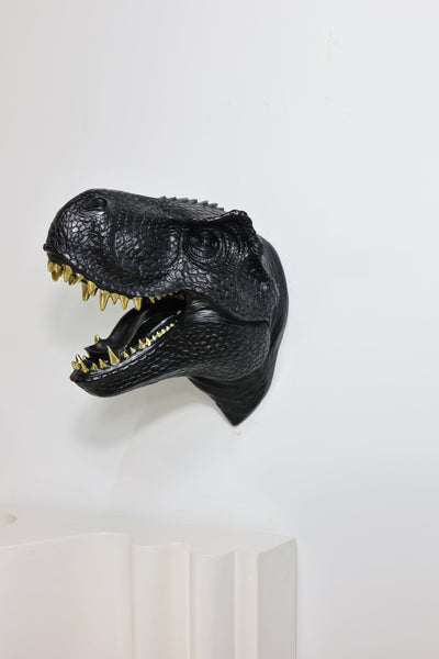 75642-C-BK - Dinosaur Head Sculpture Black Color Wall Mounted Ornament Hi-Line Gift Ltd.