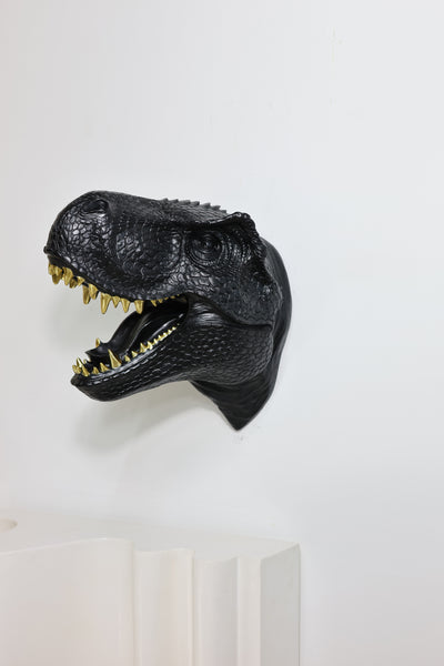 75642-C-BK - Dinosaur Head Sculpture Black Color Wall Mounted Ornament