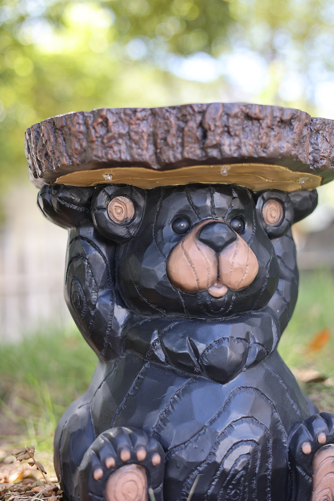 Bear Statue Plant Stand with Solar Light | Functional Garden Art