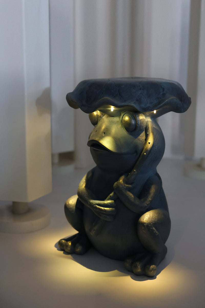 75643-C - Frog Garden Statue Plant Stand w/Solar Light Hi-Line Gift Ltd.