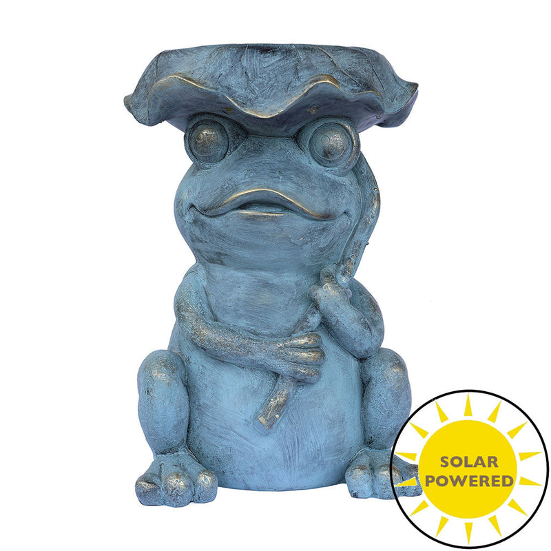 75643-C - Frog Garden Statue Plant Stand w/Solar Light Hi-Line Gift Ltd.