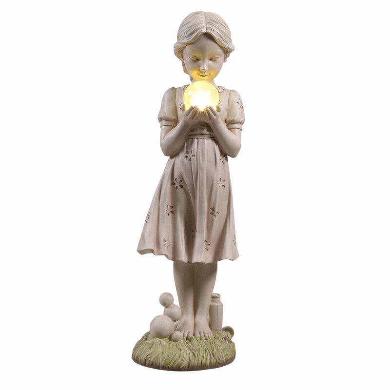 77184-B - Girl Holding Bubble Lighted Garden Statue Solar Powered LEDs Hi-Line Gift Ltd.
