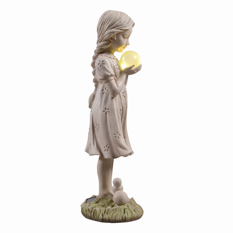 77184-B - Girl Holding Bubble Lighted Garden Statue Solar Powered LEDs Hi-Line Gift Ltd.