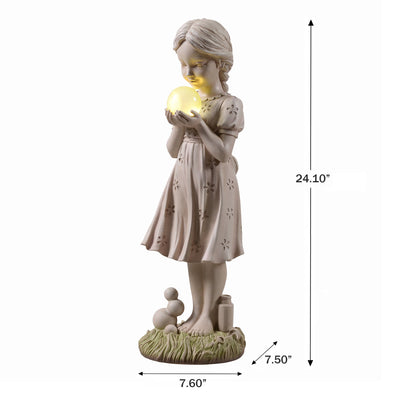 77184-B - Girl Holding Bubble Lighted Garden Statue Solar Powered LEDs Hi-Line Gift Ltd.