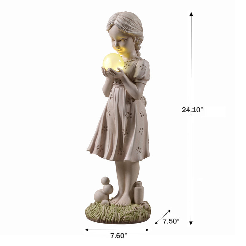 77184-B - Girl Holding Bubble Lighted Garden Statue Solar Powered LEDs Hi-Line Gift Ltd.
