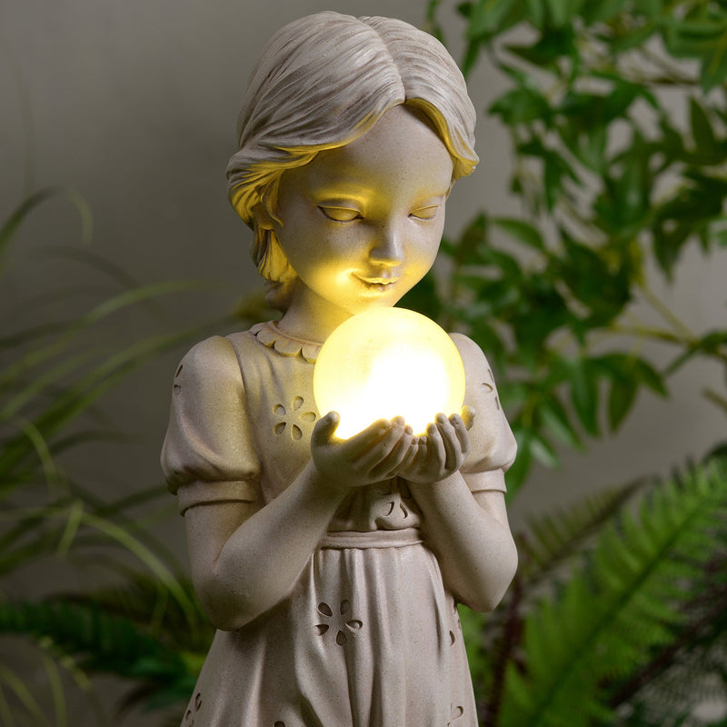 77184-B - Girl Holding Bubble Lighted Garden Statue Solar Powered LEDs Hi-Line Gift Ltd.