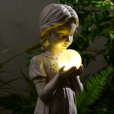 77184-B - Girl Holding Bubble Lighted Garden Statue Solar Powered LEDs Hi-Line Gift Ltd.
