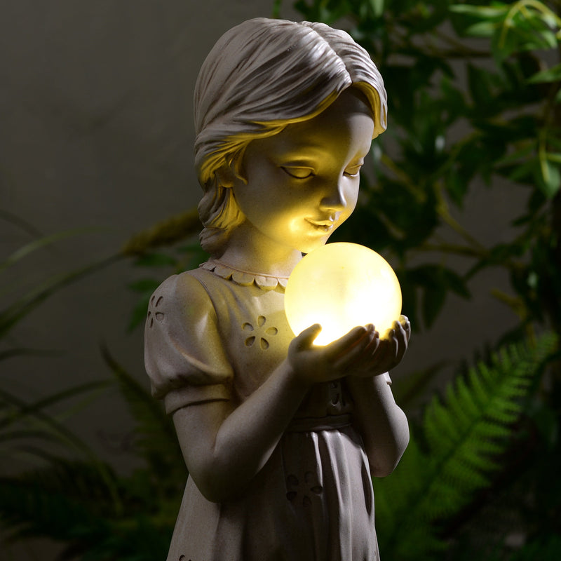 77184-B - Girl Holding Bubble Lighted Garden Statue Solar Powered LEDs Hi-Line Gift Ltd.