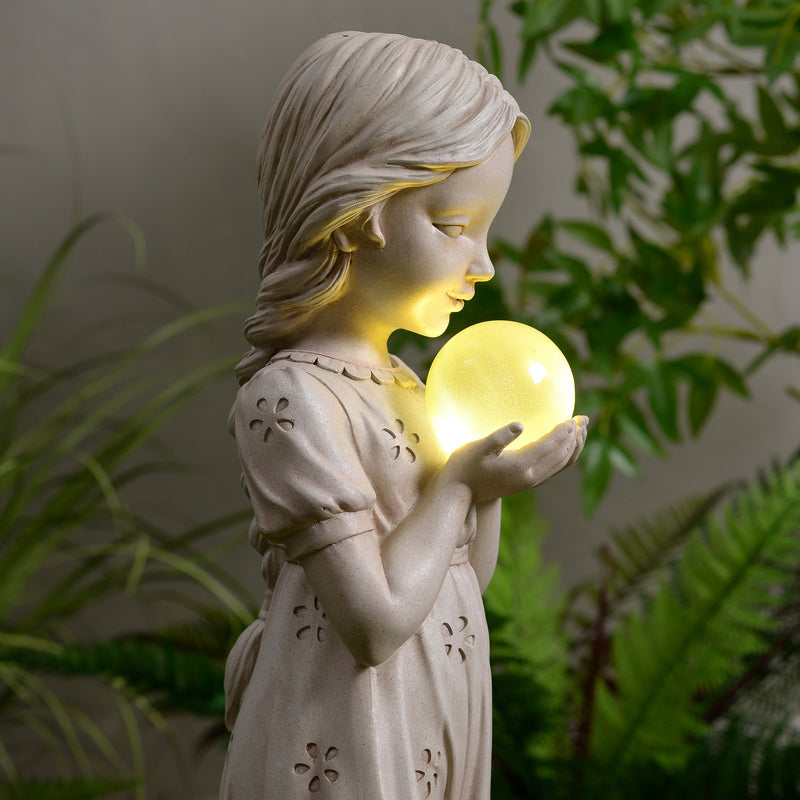 77184-B - Girl Holding Bubble Lighted Garden Statue Solar Powered LEDs Hi-Line Gift Ltd.