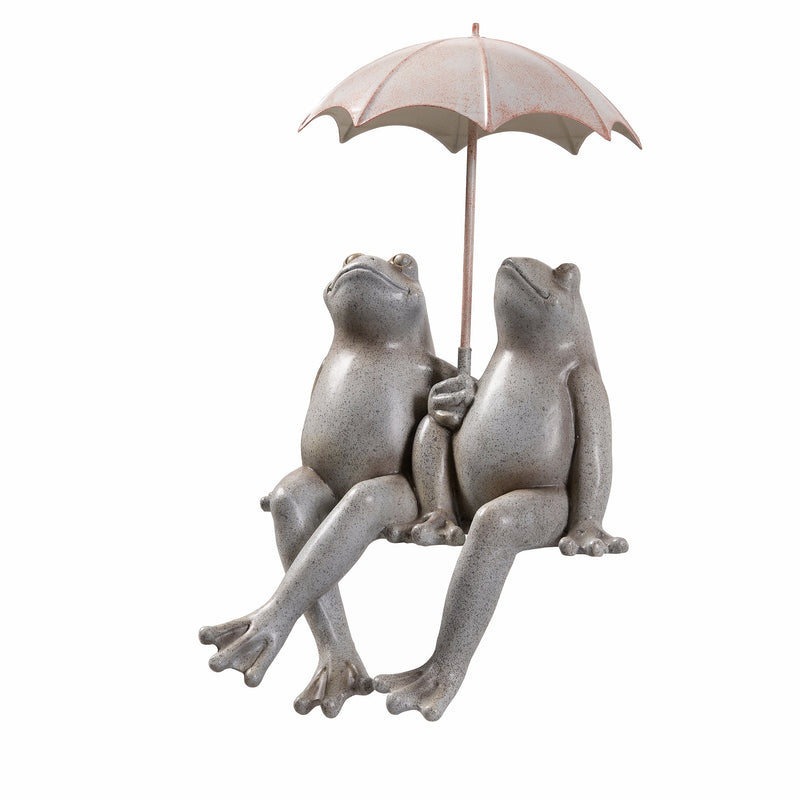 77185 - Sitting Couple Frogs W/Umbrella Garden Statue Yard Decor Hi-Line Gift Ltd.