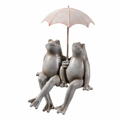 77185 - Sitting Couple Frogs W/Umbrella Garden Statue Yard Decor Hi-Line Gift Ltd.