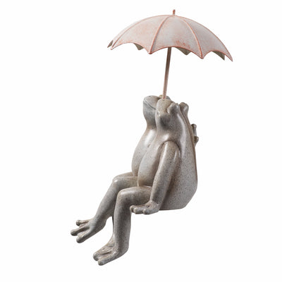 77185 - Sitting Couple Frogs W/Umbrella Garden Statue Yard Decor Hi-Line Gift Ltd.