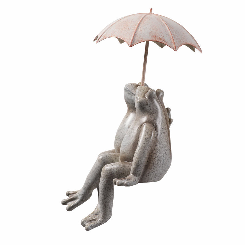 77185 - Sitting Couple Frogs W/Umbrella Garden Statue Yard Decor Hi-Line Gift Ltd.