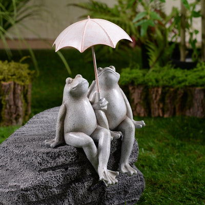 77185 - Sitting Couple Frogs W/Umbrella Garden Statue Yard Decor Hi-Line Gift Ltd.