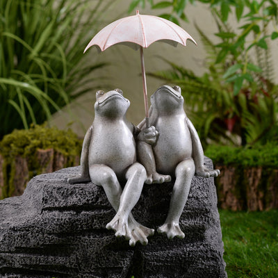 77185 - Sitting Couple Frogs W/Umbrella Garden Statue Yard Decor Hi-Line Gift Ltd.