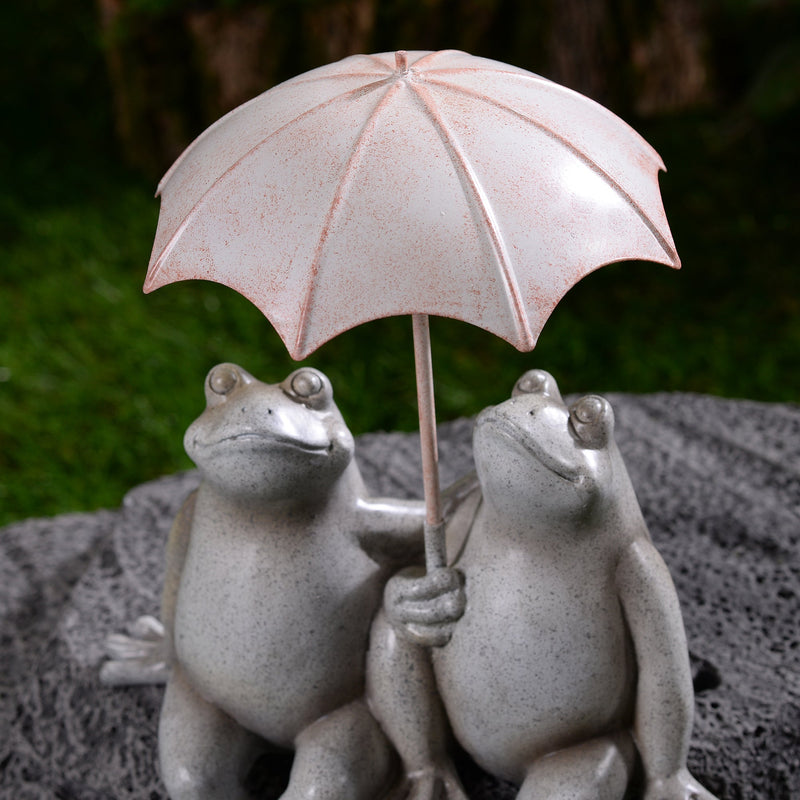 77185 - Sitting Couple Frogs W/Umbrella Garden Statue Yard Decor Hi-Line Gift Ltd.