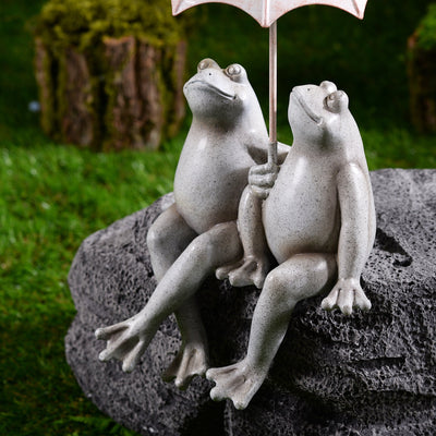 77185 - Sitting Couple Frogs W/Umbrella Garden Statue Yard Decor Hi-Line Gift Ltd.