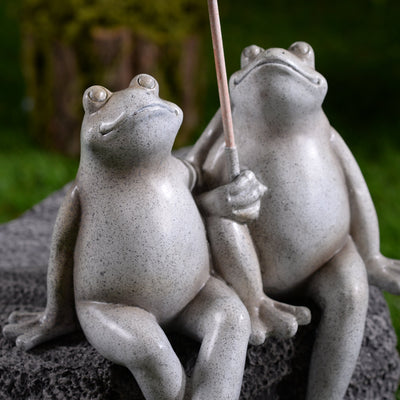 77185 - Sitting Couple Frogs W/Umbrella Garden Statue Yard Decor Hi-Line Gift Ltd.