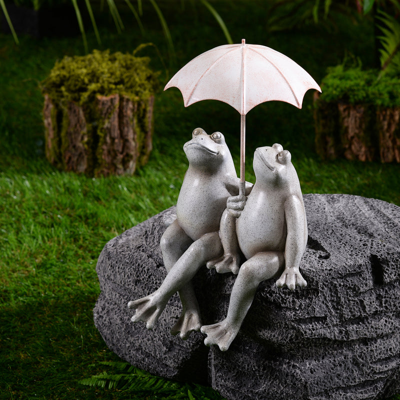 77185 - Sitting Couple Frogs W/Umbrella Garden Statue Yard Decor