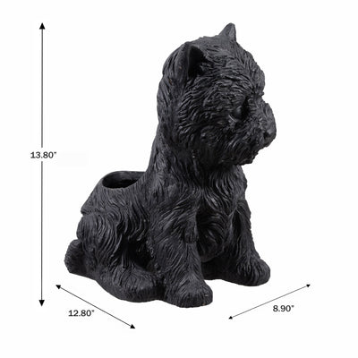 77188-BK - White Terrier Flower Planter Black Plant Pot Hi-Line Gift Ltd.