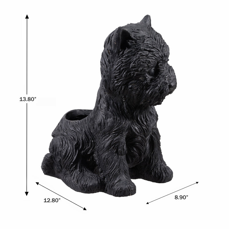 77188-BK - White Terrier Flower Planter Black Plant Pot Hi-Line Gift Ltd.