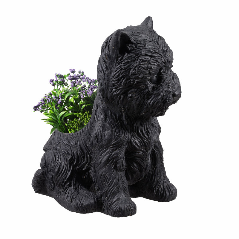 77188-BK - White Terrier Flower Planter Black Plant Pot Hi-Line Gift Ltd.