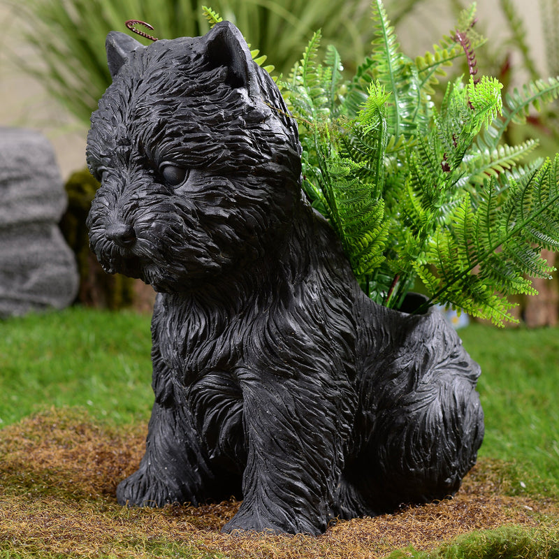77188-BK - White Terrier Flower Planter Black Plant Pot Hi-Line Gift Ltd.