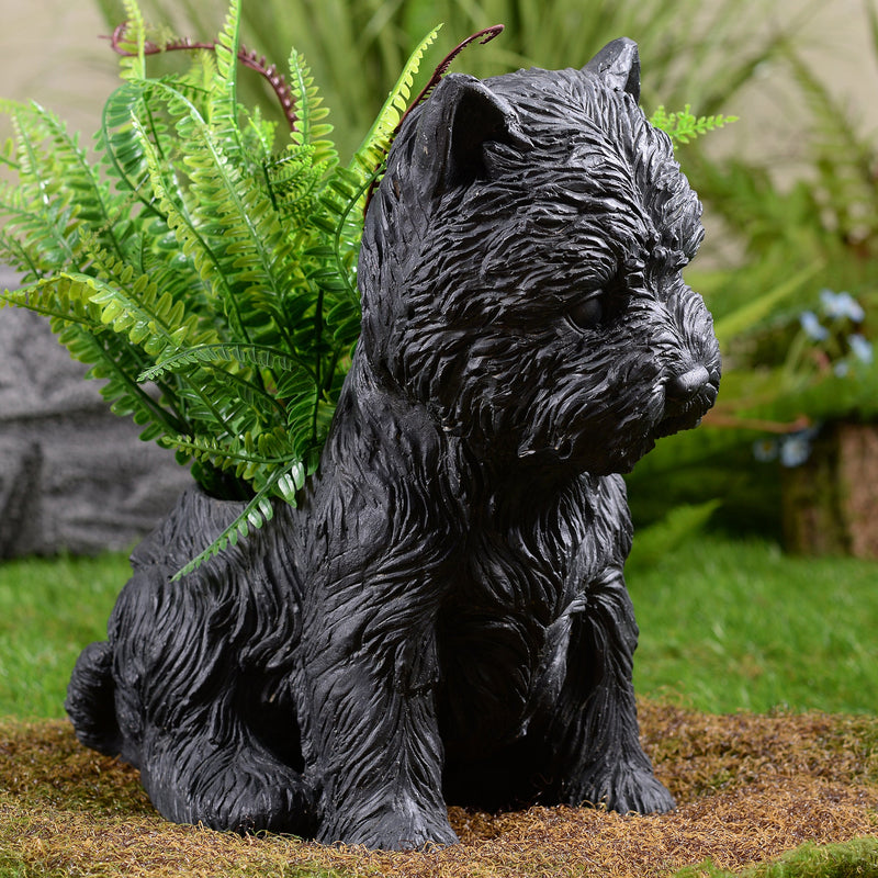77188-BK - White Terrier Flower Planter Black Plant Pot Hi-Line Gift Ltd.