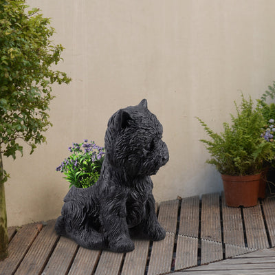 77188-BK - White Terrier Flower Planter Black Plant Pot Hi-Line Gift Ltd.