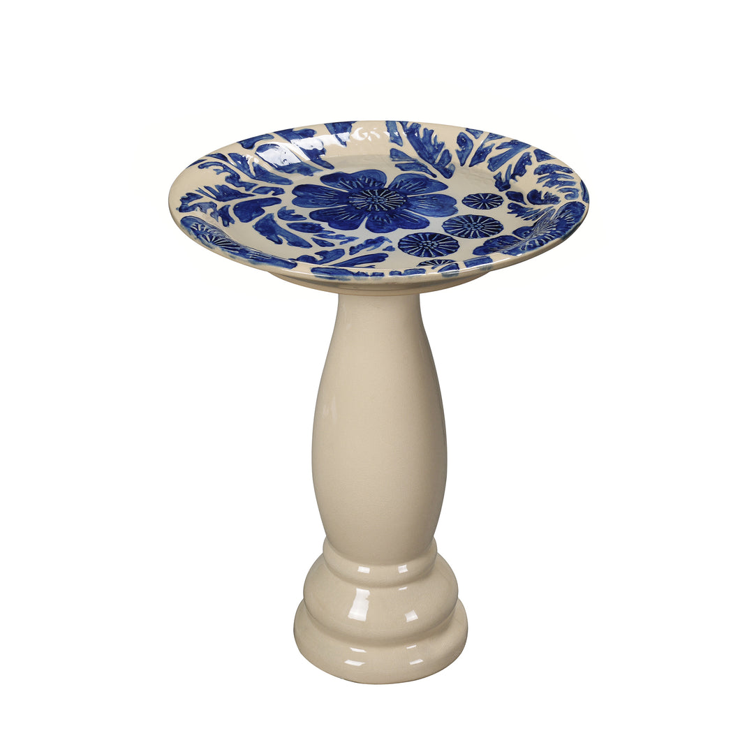 78414-01 -  Birdbath - Ceramic Tranquility in Blue & Ivory HI-LINE GIFT