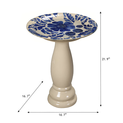 78414-01 -  Birdbath - Ceramic Tranquility in Blue & Ivory HI-LINE GIFT