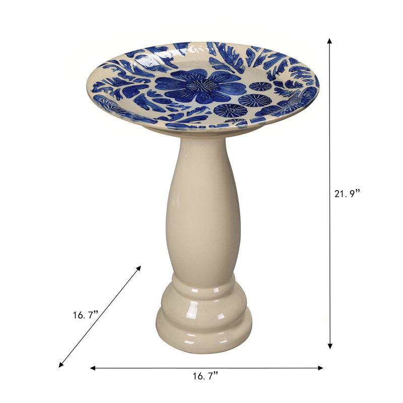78414-01 -  Birdbath - Ceramic Tranquility in Blue & Ivory HI-LINE GIFT
