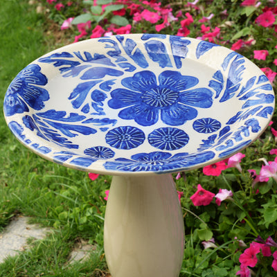 78414-01 -  Birdbath - Ceramic Tranquility in Blue & Ivory HI-LINE GIFT