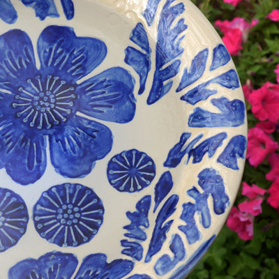 78414-01 -  Birdbath - Ceramic Tranquility in Blue & Ivory HI-LINE GIFT