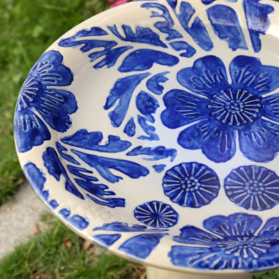 78414-01 -  Birdbath - Ceramic Tranquility in Blue & Ivory HI-LINE GIFT