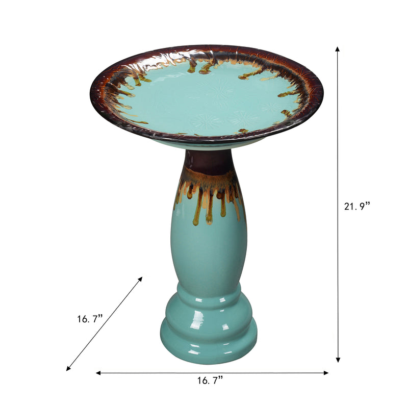 78414-02 -  Ceramic Birdbath - Tranquil Blue Oasis HI-LINE GIFT